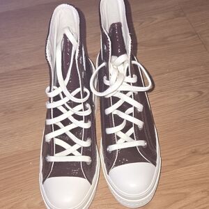Converse High Top Sneakers in White with Burgundy Accent